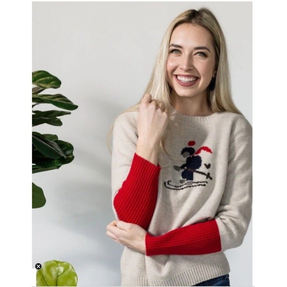 Never a Wallflower 100% Cashmere OG Skier Sweater Womens L Novelty‎ Apres Ski